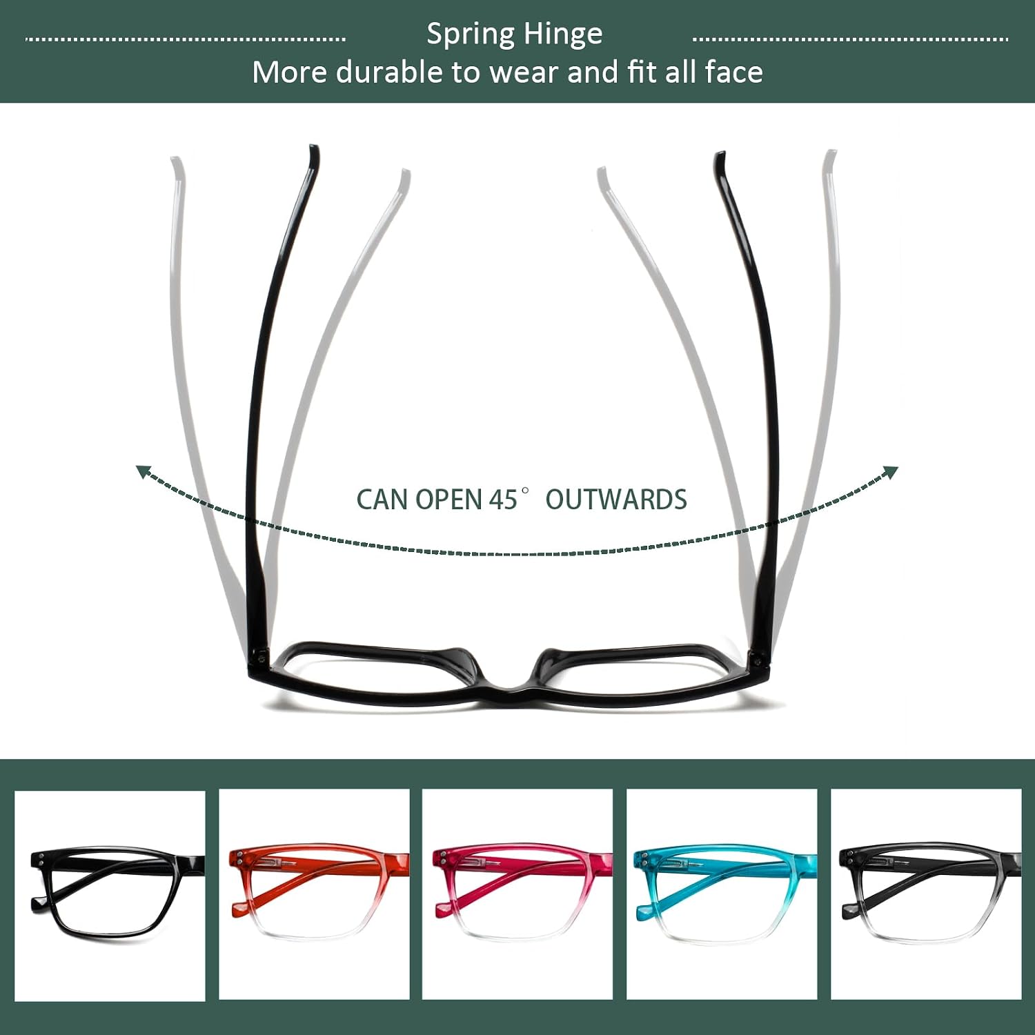 Detalle de JOSCHOO 5-Pack Reading Glasses with Spring Hinges and Rectangular Frames