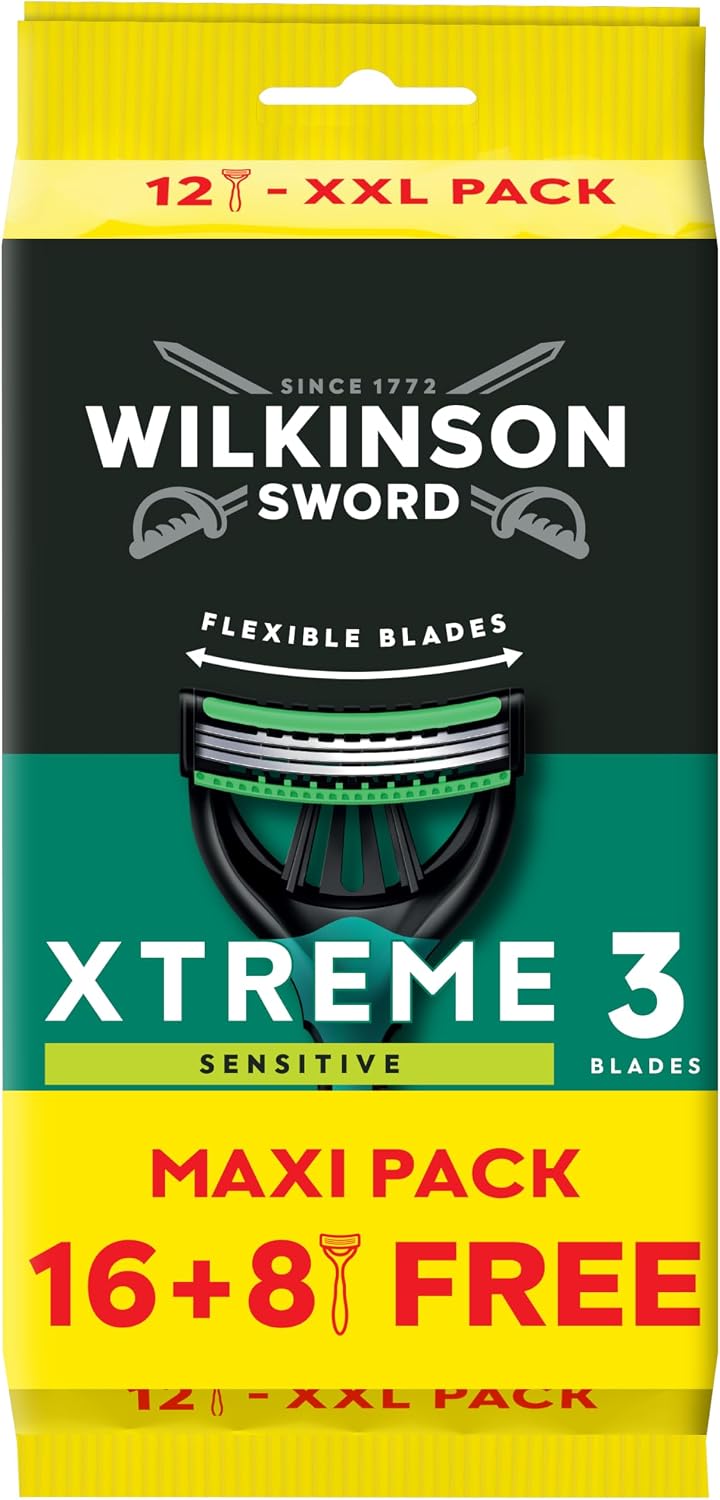 Wilkinson Sword Xtreme 3 For Men Sensitive Disposable Razors (Pack of 16 + 8 Free)