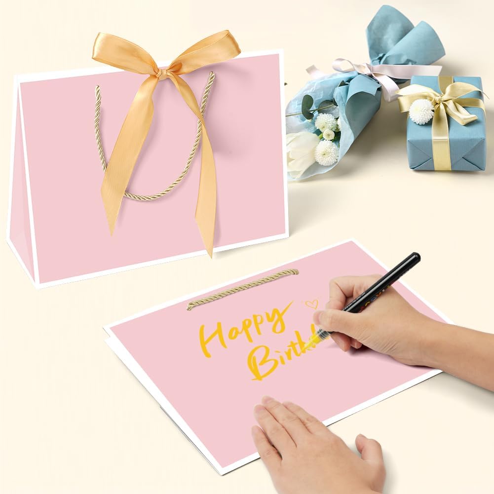 Thumbnail 6 de AMFUN 1 middelgrote roze papieren geschenkzakjes met handvatten, set van 2