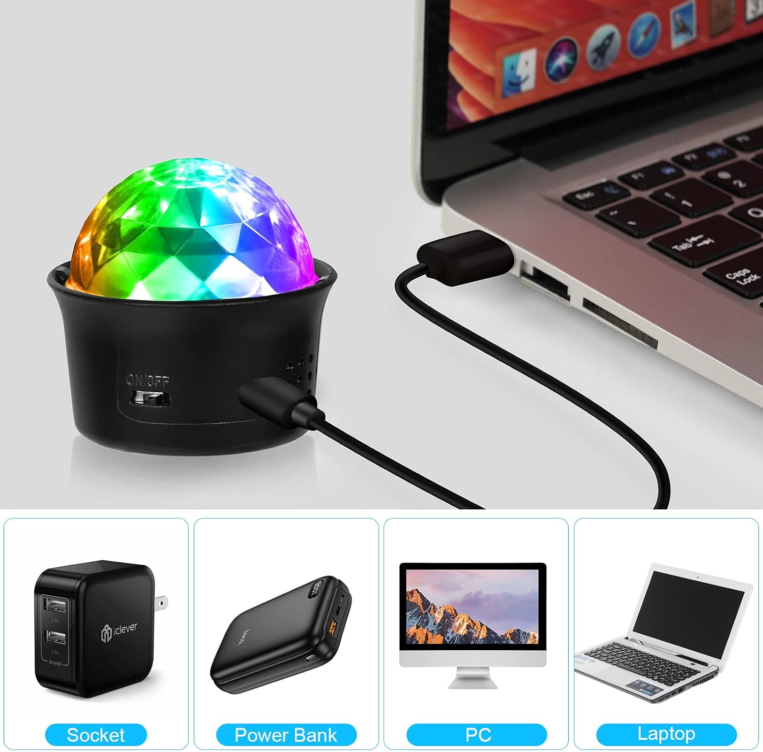 Detalle de URAQT Mini Discokugel Licht – tragbare USB-Disko mit Sprachsteuerung, 2 Stück