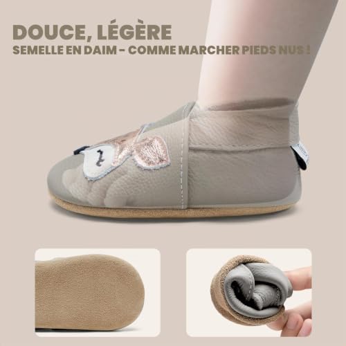 Detalle de IceUnicorn Chaussons Bébé Cuir Souple 6-12 mois – Renard Gris Clair