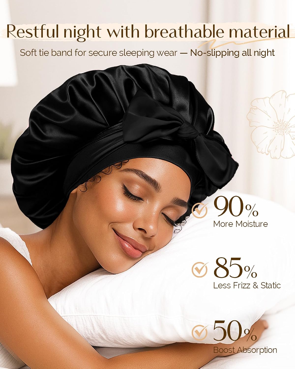 Detalle de YANIBEST Satin Seide Haube für schlafende Frauen – Double Layer Haarbonnet mit elastischem Bindeband