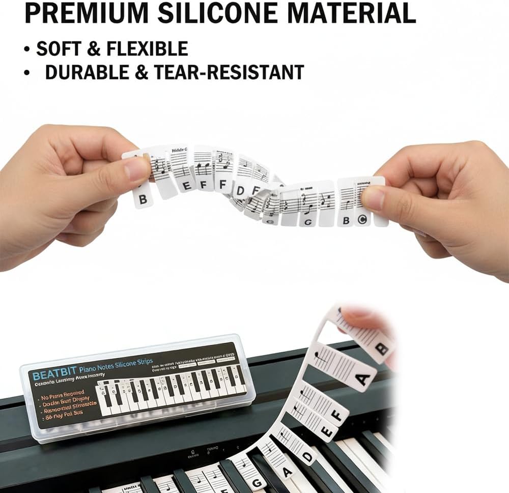 Detalle 1 de Havunori Removable Piano Notes Labels, 61-Key Silicone Stickers, 2-Pack