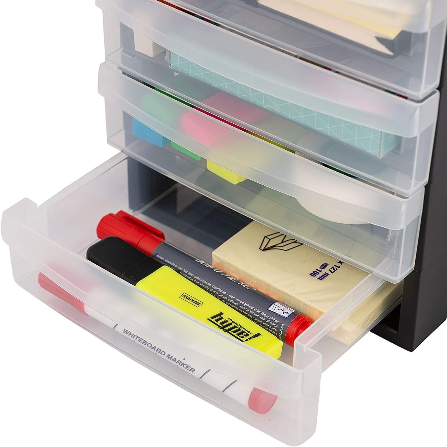 Thumbnail 4 de Iris Ohyama Cassettiera in Plastica, 4 Cassetti, Set da 2 – Portanoggetti BPA-free, Nero Trasparente, formato A5, apertura facile