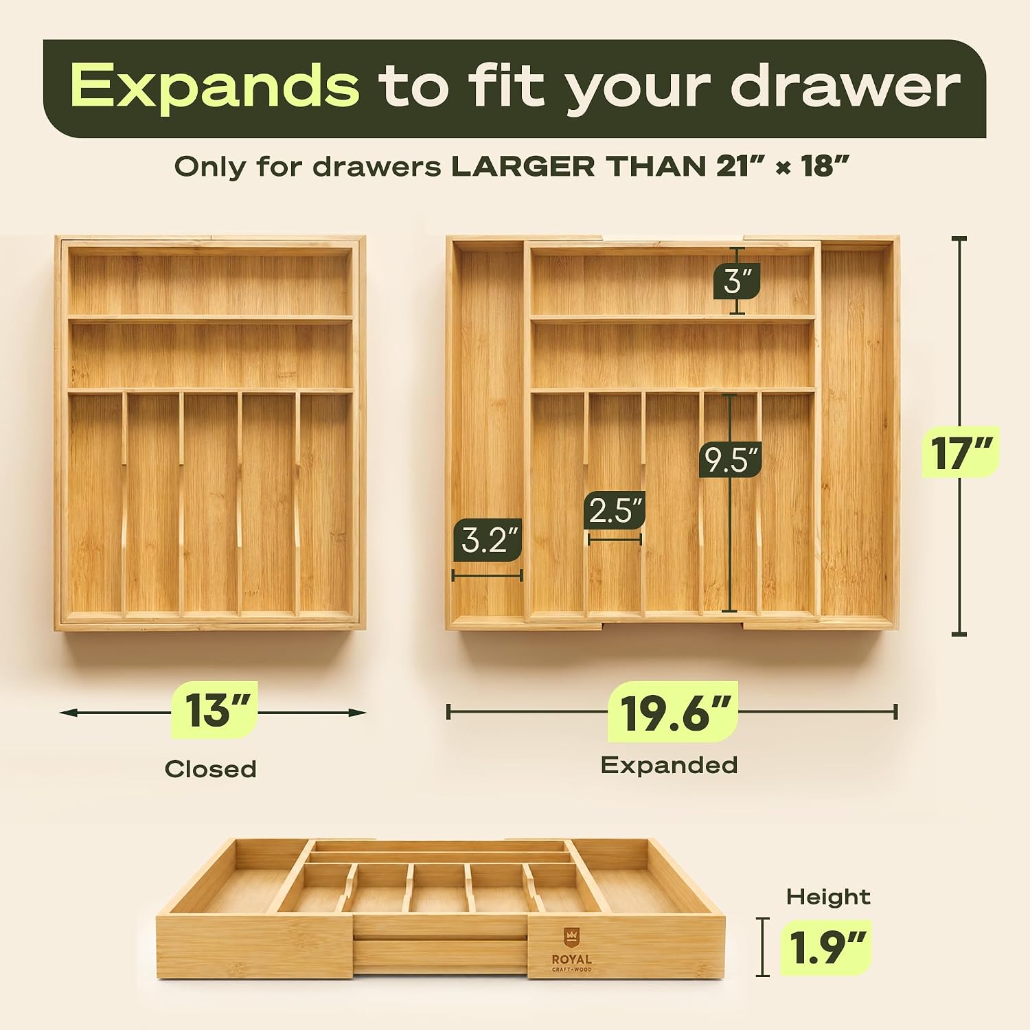 Thumbnail 1 de ROYAL CRAFT WOOD Bamboo Drawer Organizer 9‑Slot