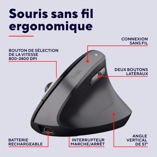 Thumbnail 1 de Trust Yuno Souris Ergonomique Sans Fil — Souris verticale rechargeable Noir
