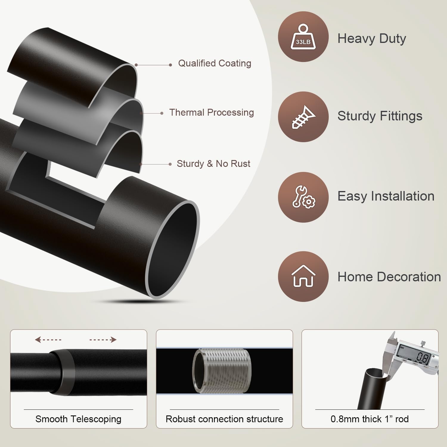 Thumbnail 6 de Lootkell Black Curtain Rods 48–84 in