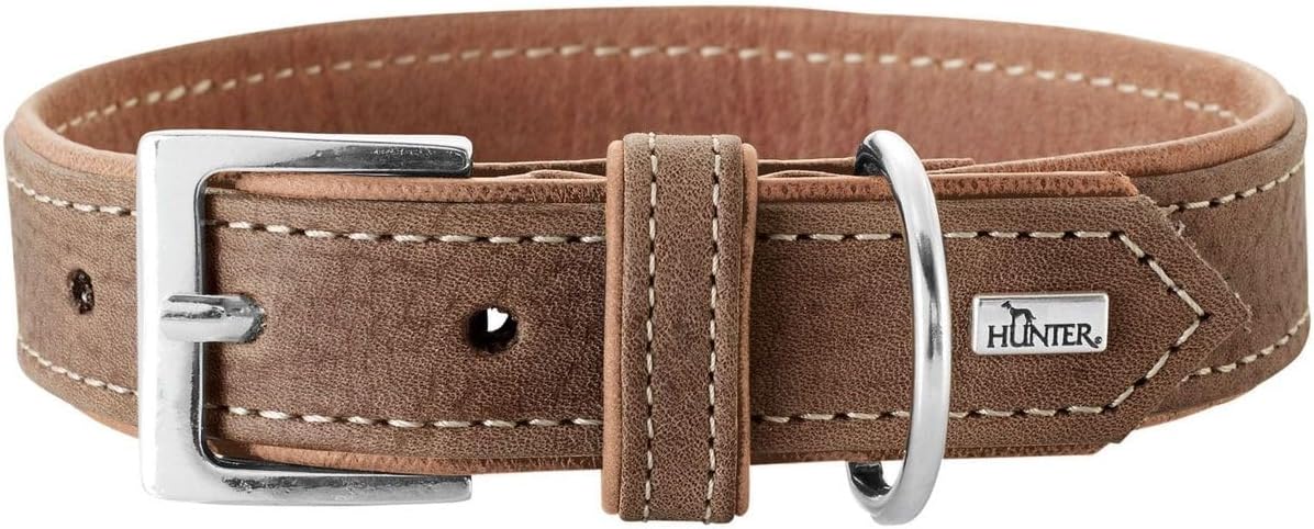 Detalle de HUNTER Hundehalsband PORTO – pflanzengegerbtes Olivenleder, Handarbeit, Größe 30