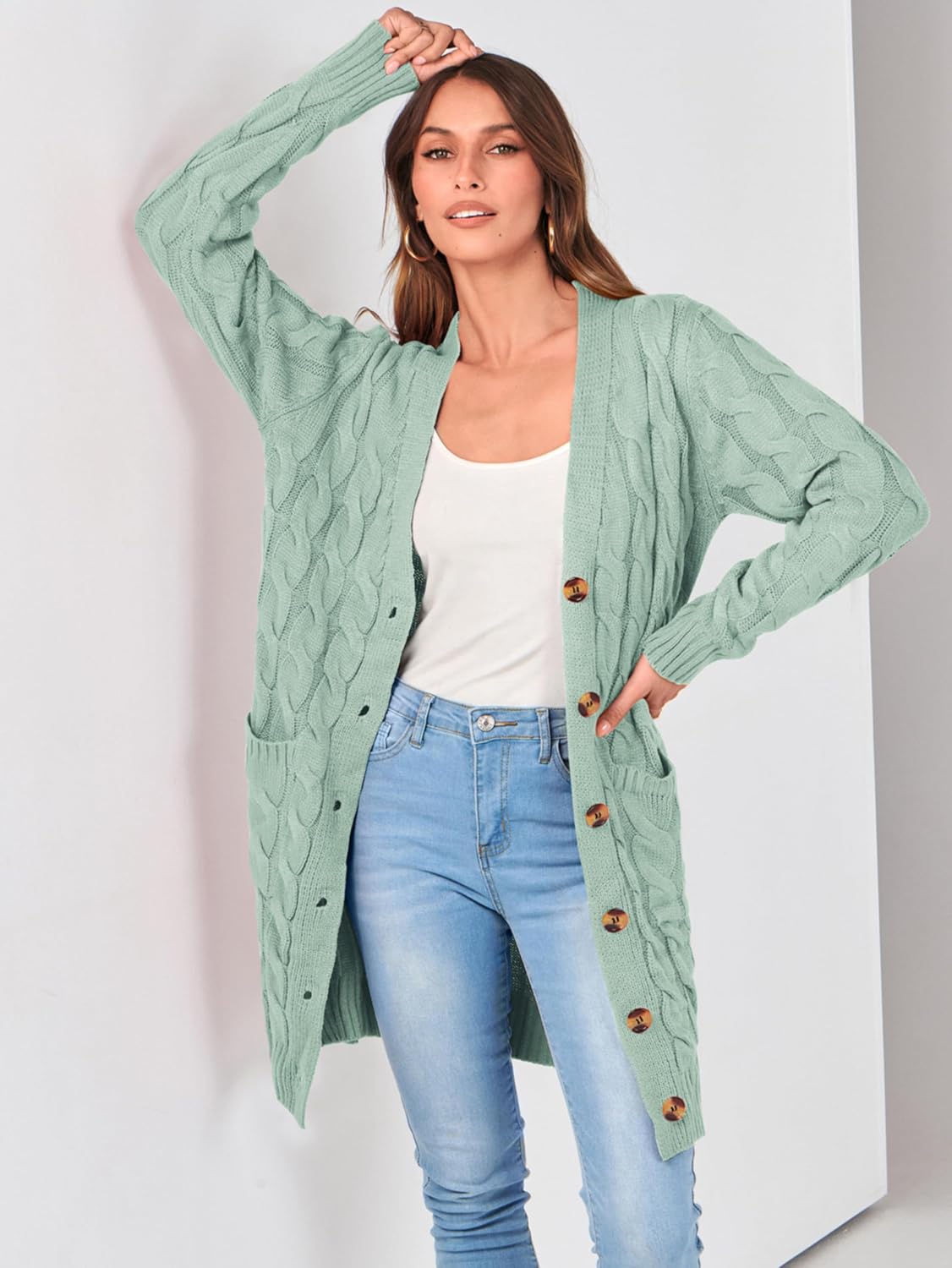 Thumbnail 3 de PRETTYGARDEN Long Sleeve Cable Knit Cardigan