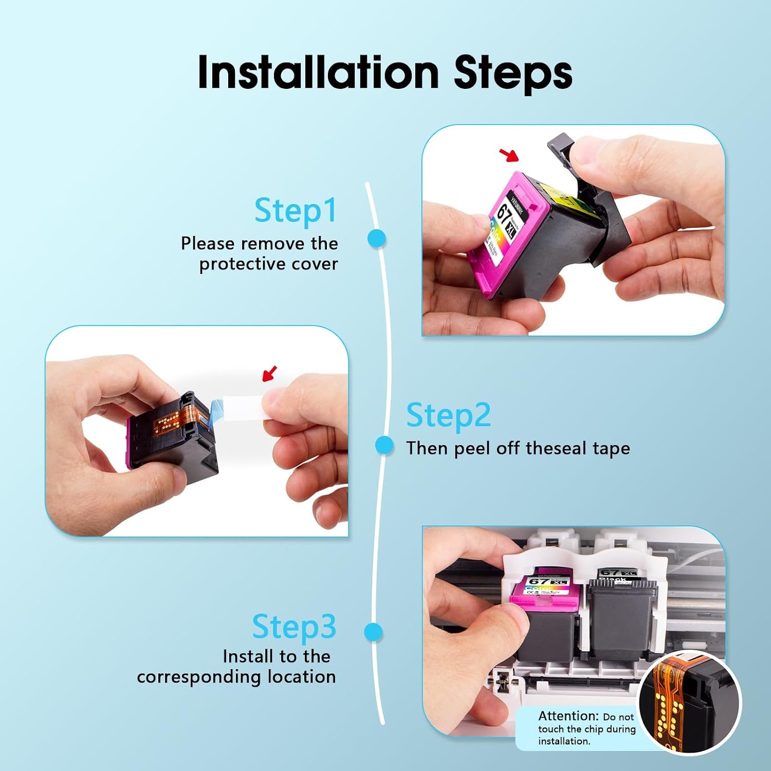 Thumbnail 3 de YATUNINK 67XL Ink Cartridges Combo Pack (Black & Tri-Color) Compatible with HP 67 XL Printers