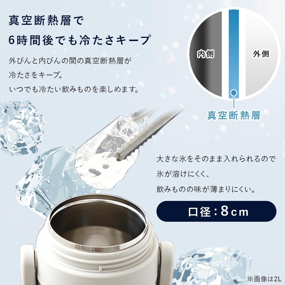 Detalle 2 de アイリスオーヤマ SJ-2000 2Lスポーツボトル レッド、真空断熱・ワンタッチ直飲み