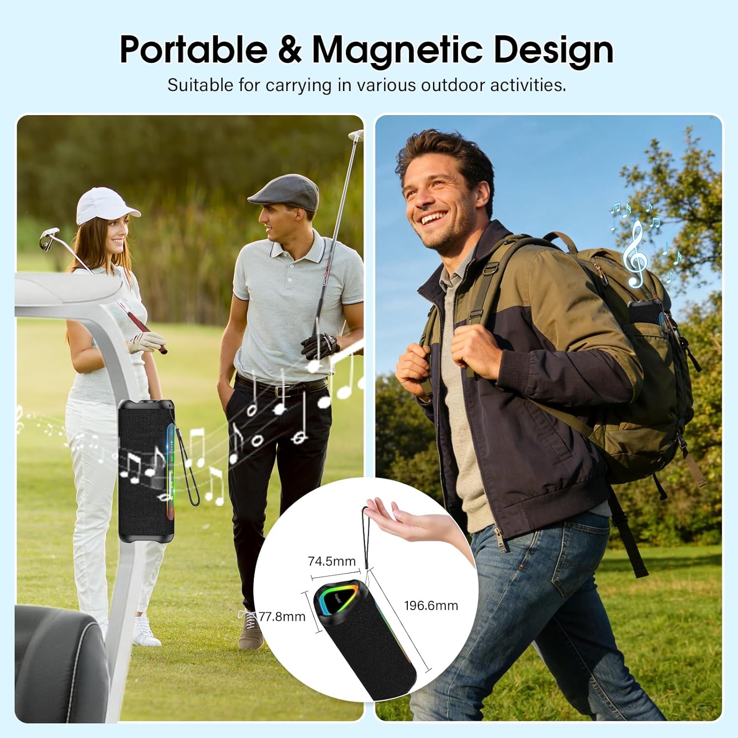 Thumbnail 6 de Hupoaf M18 Magnetic Golf Bluetooth Speaker (20W, IPX7, 20H playtime, RGB lights, TWS pairing)