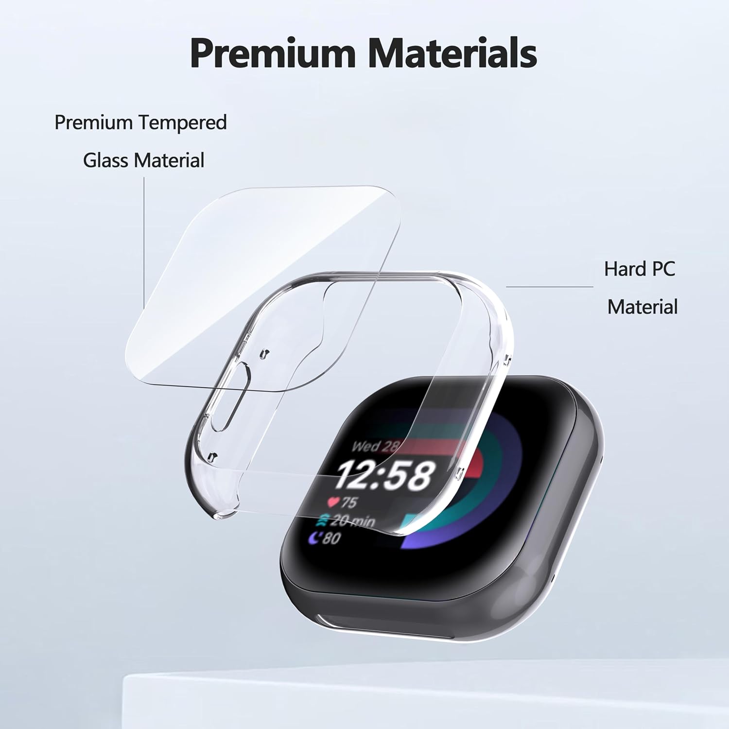 Thumbnail 3 de WFTE 2-pack case for Fitbit Versa 4 / Sense 2 with tempered glass screen protector (Black & Clear)