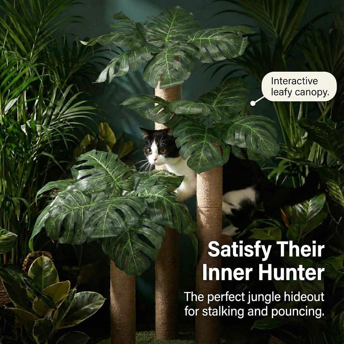 Thumbnail 6 de 31.5-Inch Cat Scratching Post with 3 Scratching Poles and 2 Interactive Balls (Monstera Tree)
