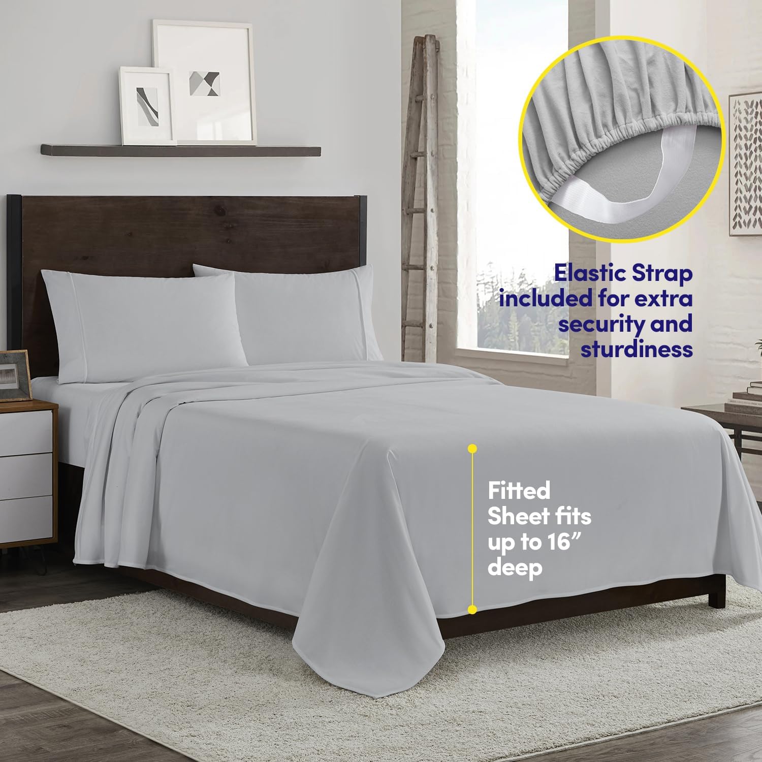 Detalle de Flannel Sheets Queen Size — Warm, Cozy, Deep Pocket Set with Built-In Corner Straps (Silver)