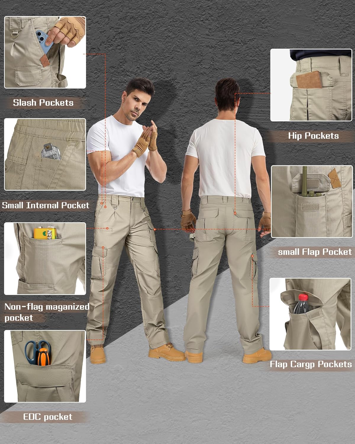 Detalle de IGOLUMON Mens Work Trousers Cargo Trousers Stretch Tactical Pants