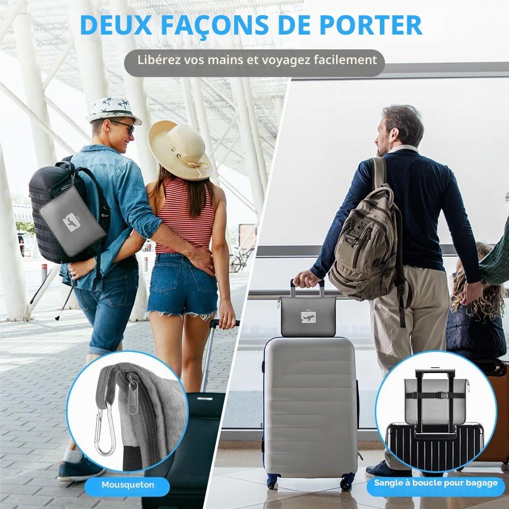 Thumbnail 5 de flintronic Couverture de Voyage Avion 2 en 1: couverture et oreiller doux et chaud avec masque, bouchons et accessoires — Gris