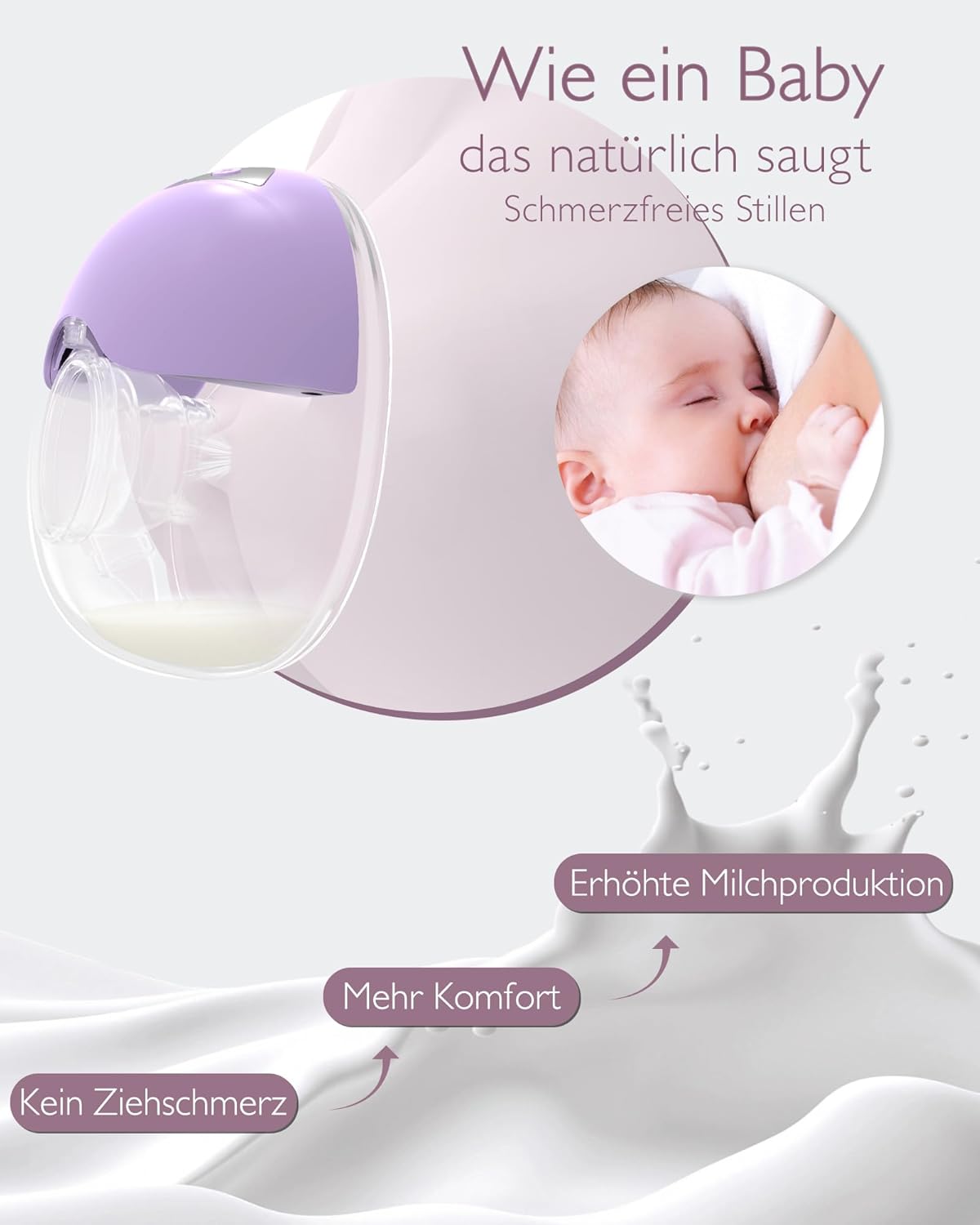 Detalle de NesveCit Elektrische Milchpumpe Tragbar Freihändig – leise,4 Modi & 12 Stufen, 210 ml Fassungsvolumen, 230 g