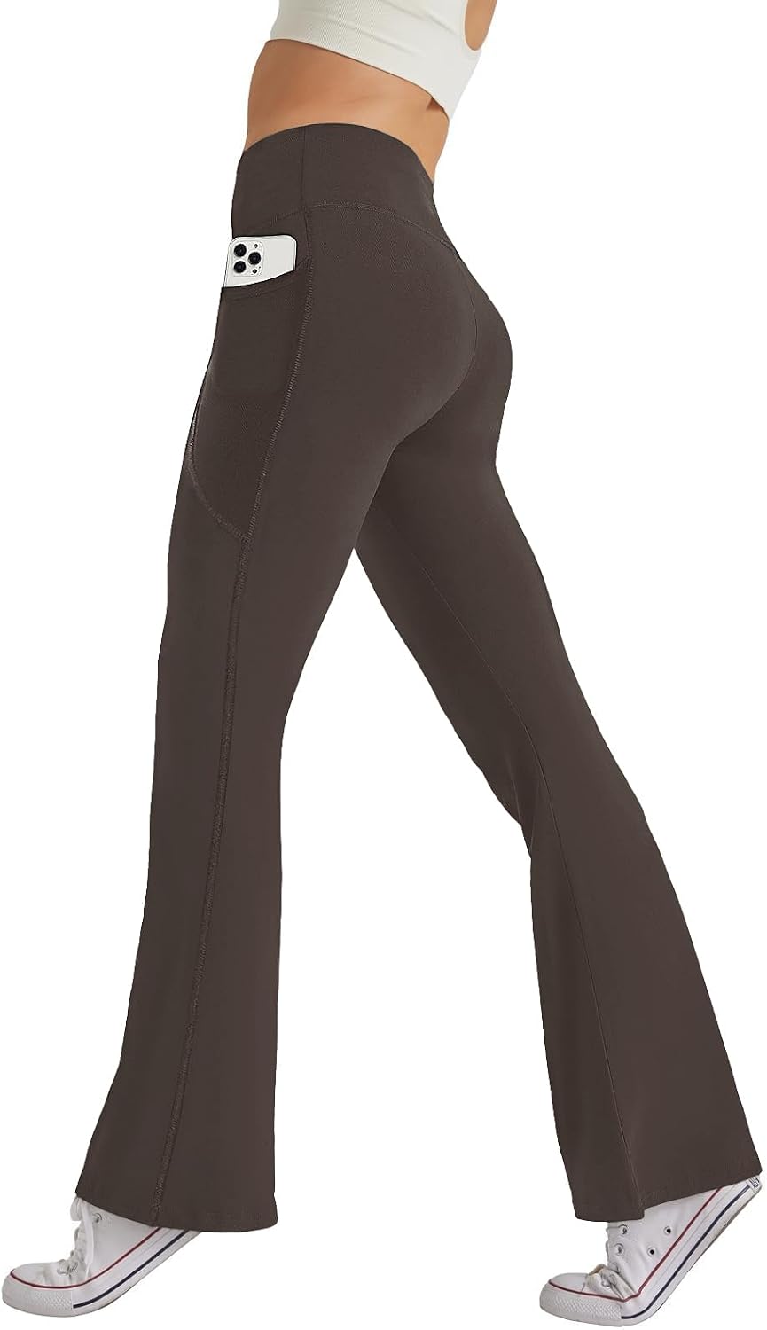 Detalle de Glacspyg Yoga Pants Women with Pockets: High-Waisted, Wide-Bootcut Joggers for Everyday Comfort