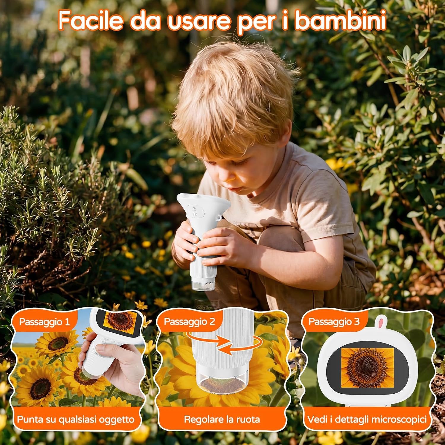 Detalle de ASPOVEN Microscopio Bambini Digitale Portatile 1000X con Schermo 2" – Esplorazioni scientifiche per i più piccoli