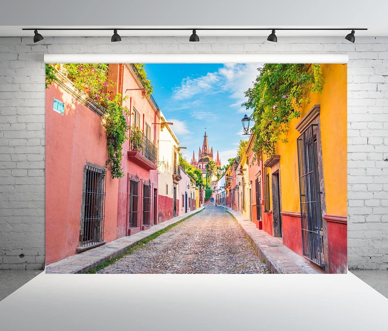 Detalle de BELECO 2.1x1.5m Fabric Mexico Town Street Backdrop for Photography — Colourful San Miguel de Allende Setting