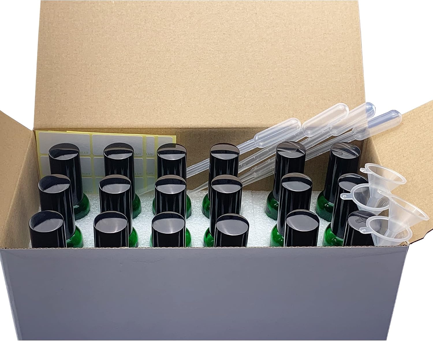 Detalle de Set di flaconi spray in vetro YIZHAO da 30 ml (ambra) con spruzzatore fine e accessori, 18 pezzi