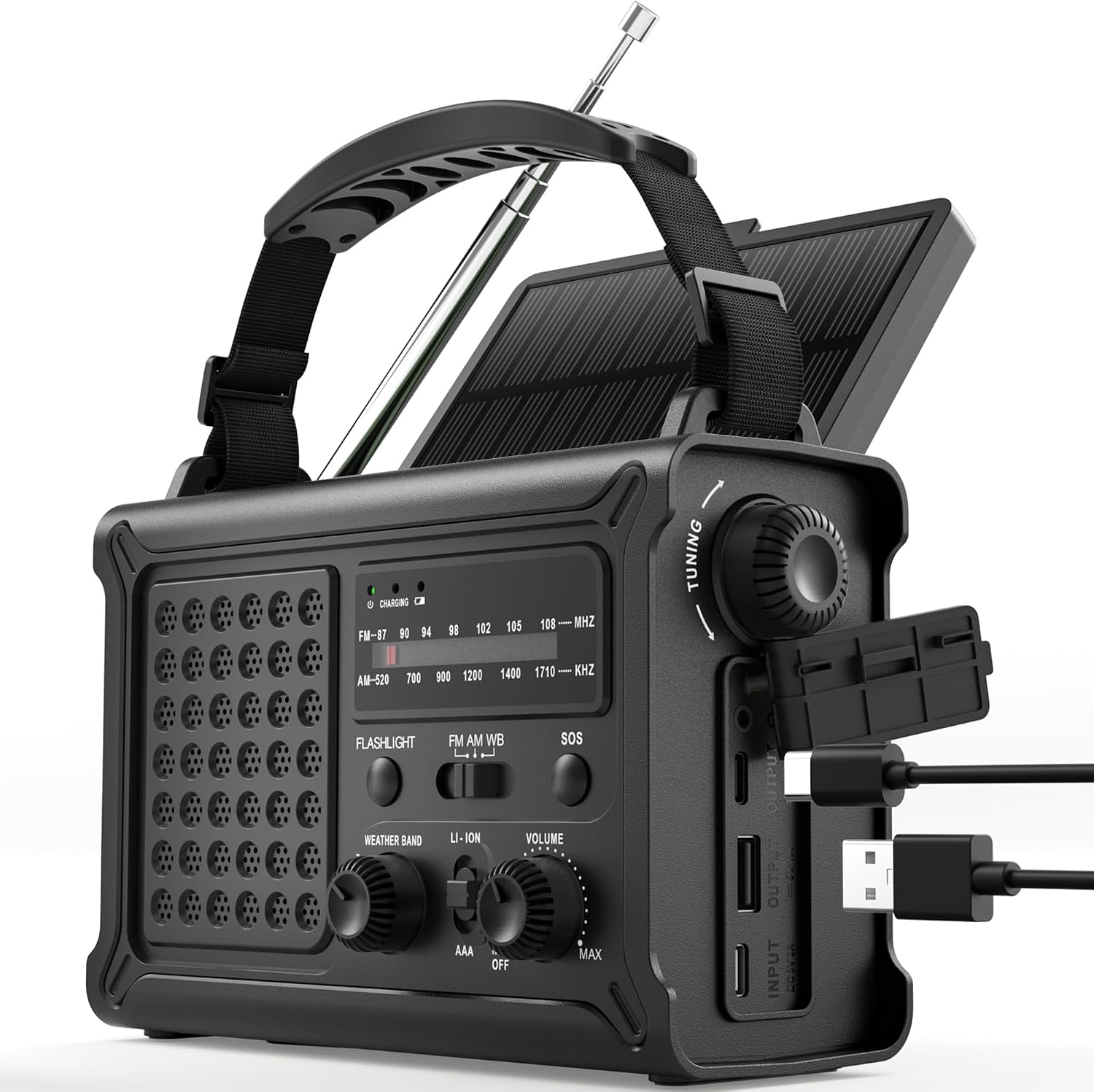Detalle de ROCAM CR1030 Emergency Radio, 12,000mAh, Solar, Hand Crank & NOAA