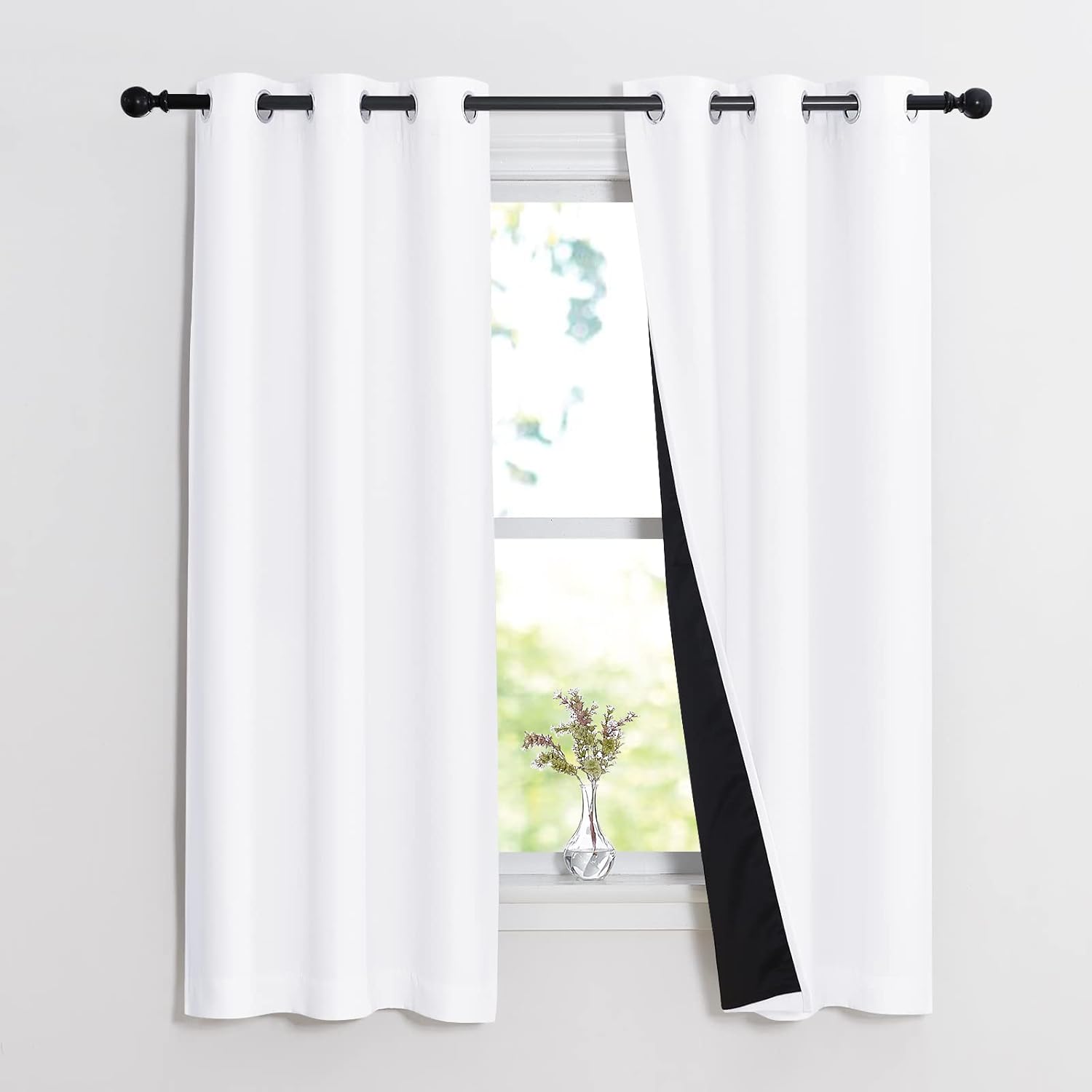 Thumbnail 1 de NICETOWN Pure White 100% Blackout Lined Curtains – 2 Panels, 37" W x 60" L Each
