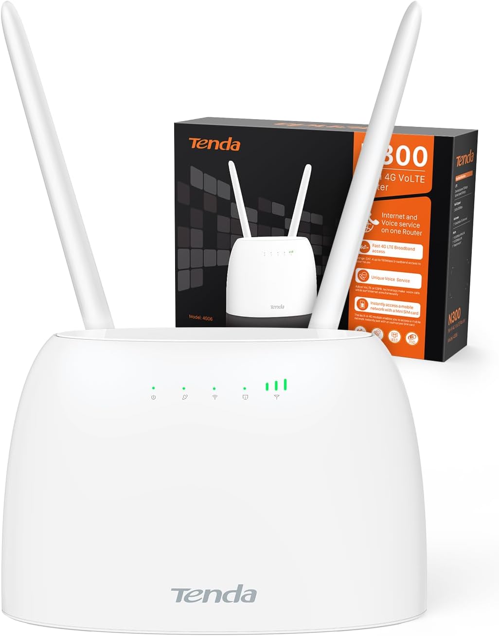 Tenda 4G06: Router 4G LTE Cat4 con SIM, Wi‑Fi 300 Mbps e VoLTE per casa, camper e backup