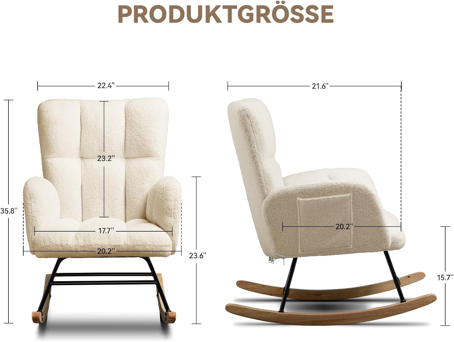 Detalle 2 de COMHOMA H003 Rocking Chair, Beige Plush Upholstery, Wingback Design