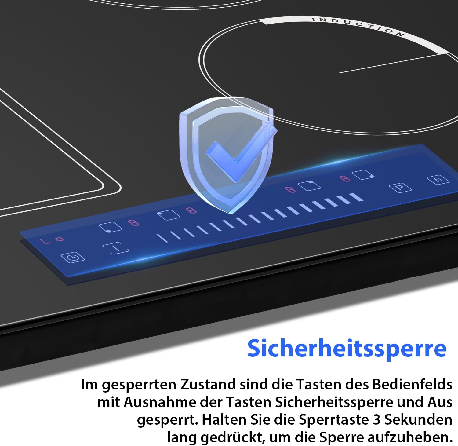 Detalle 2 de Cooksir Induktionskochfeld 59 cm, 4 Platten, Stecker, 3.500 W – Slider-Touch mit Kombizone