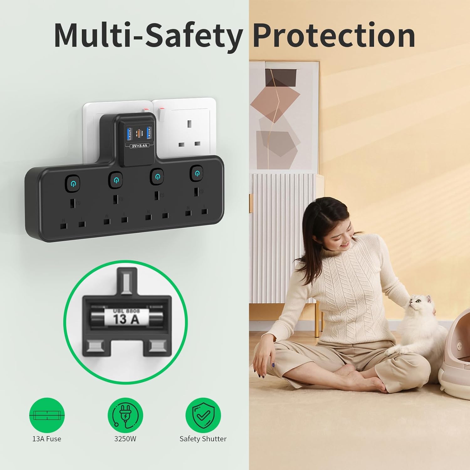 Thumbnail 5 de PASSUS Multi Plug Extension Socket 3250W with PD20W USB-C ๐