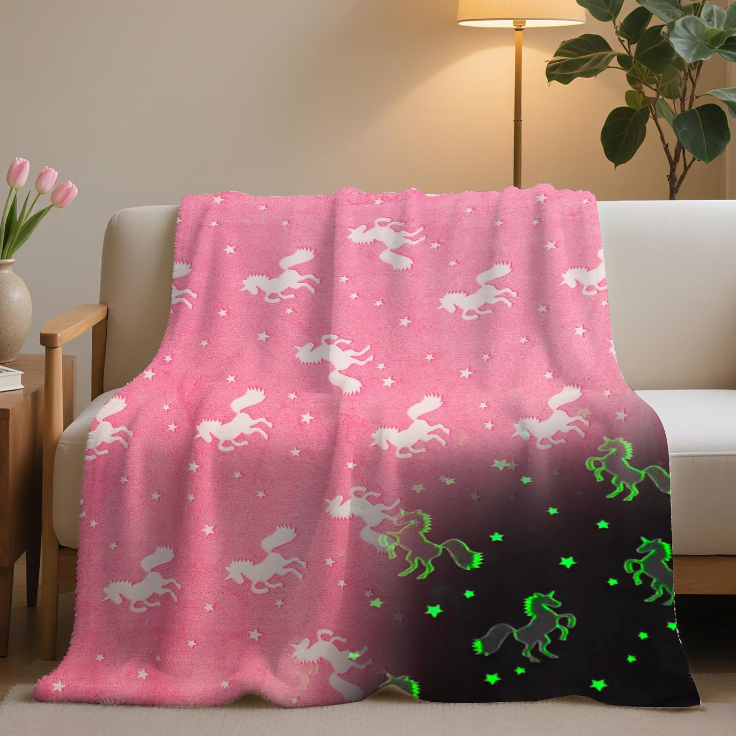 Thumbnail 6 de HZVRTN Kuscheldecke Kinder – Einhorn/Dinosaurier/Weltraum, leuchtet im Dunkeln, 130x150 cm