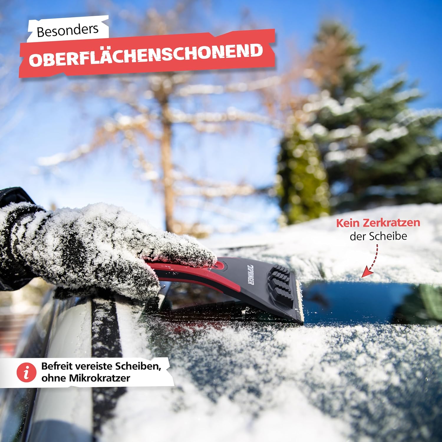 Detalle 2 de SPRINGER ZX2000 isskrapa med mässingsblad, fyra isbrytare och halkfritt grepp