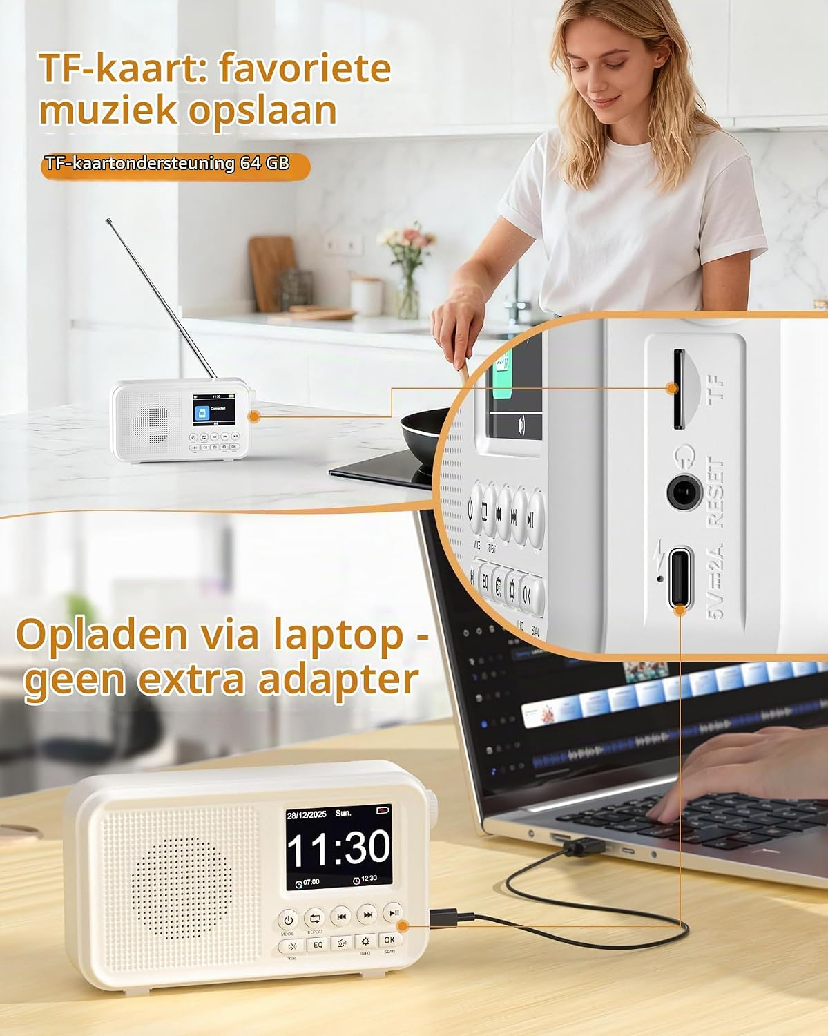 Detalle de Mesqool 1031DAB draagbare DAB+-radio met kleurendisplay en Bluetooth
