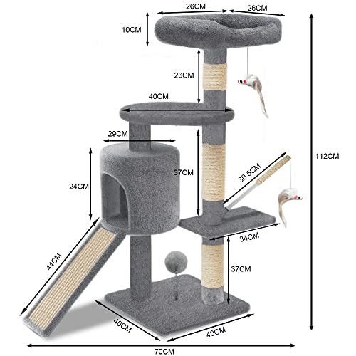 Detalle 2 de VOUNOT Arbre à Chat avec Griffoir et Niche – Hauteur 112 cm, Gris