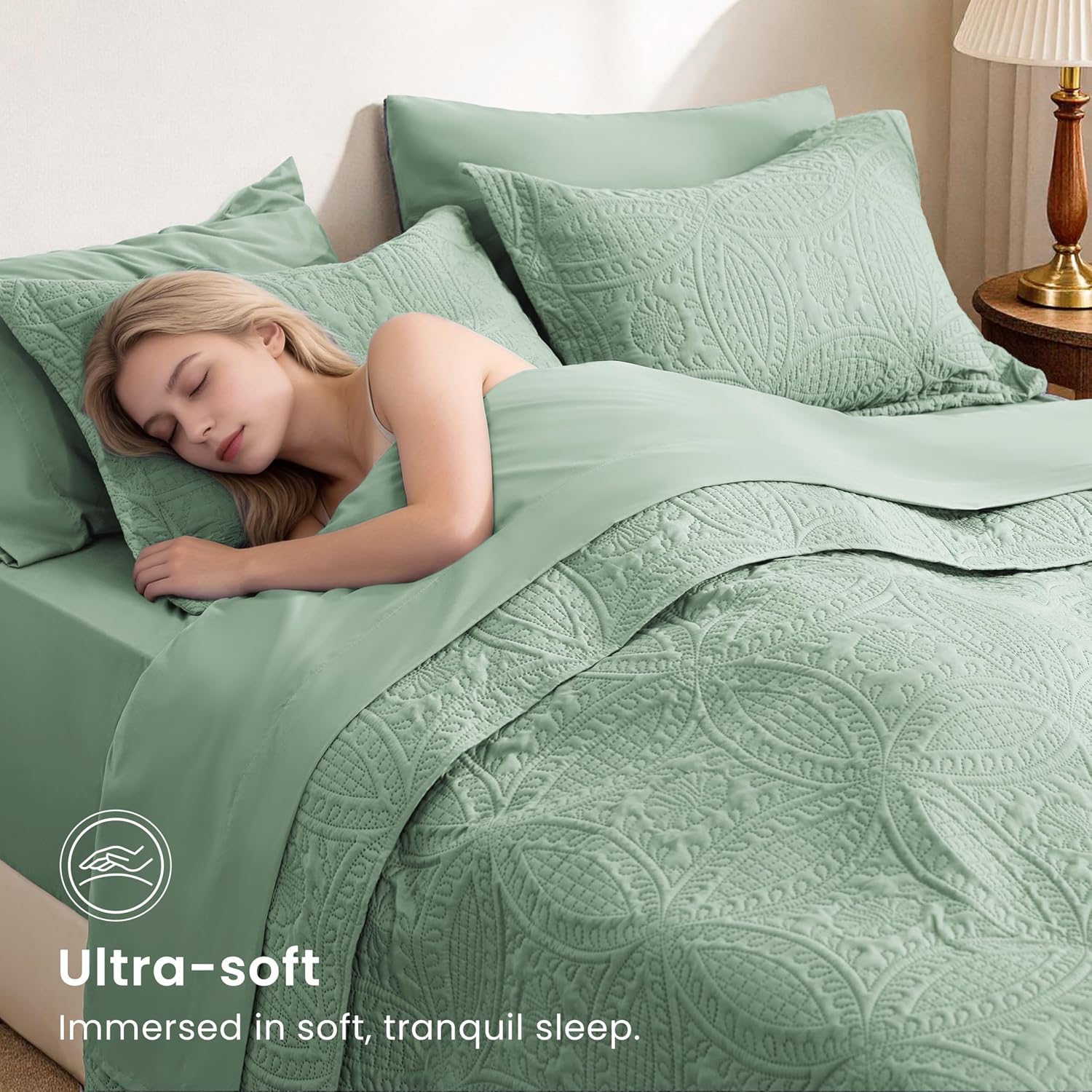 Thumbnail 2 de Love's cabin Queen Bedding in a Bag Set (Salvia) – 7-Piece Quilt Comforter with Ultrasonic Embossing