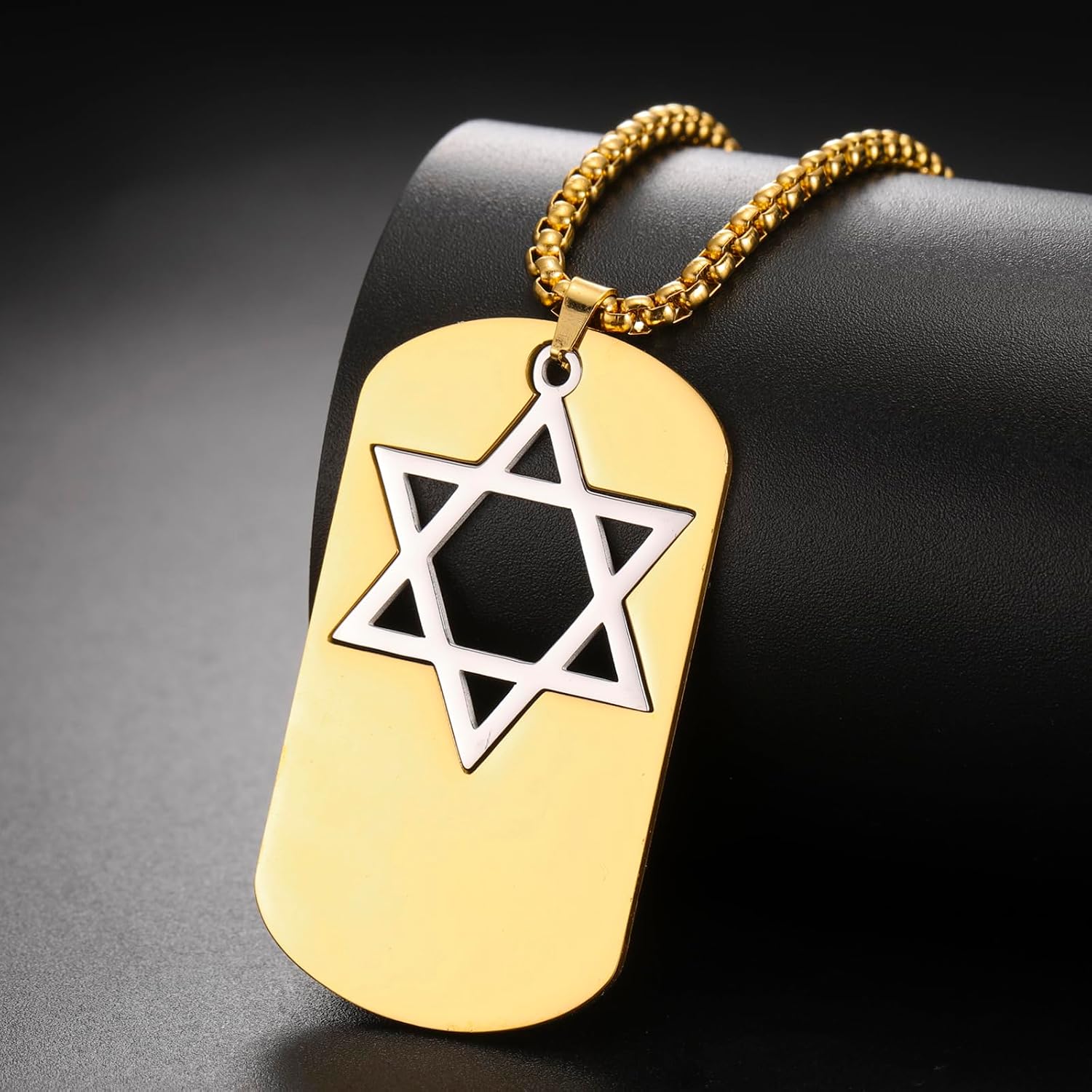 Detalle de VASSAGO Collier en acier inoxydable avec pendentif étoile de David ajustable (2 couleurs) pour homme
