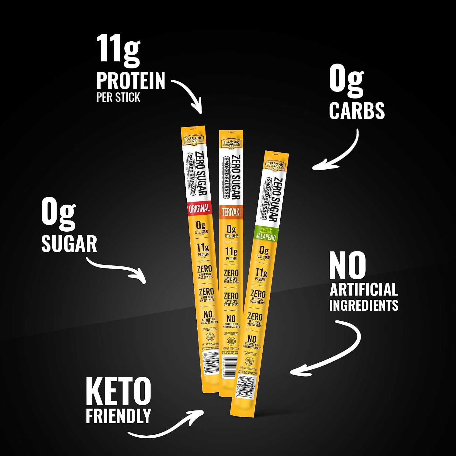 Detalle de Tillamook Country Smoker Zero Sugar Beef & Pork Sticks, 18 Ct, 3 Flavors