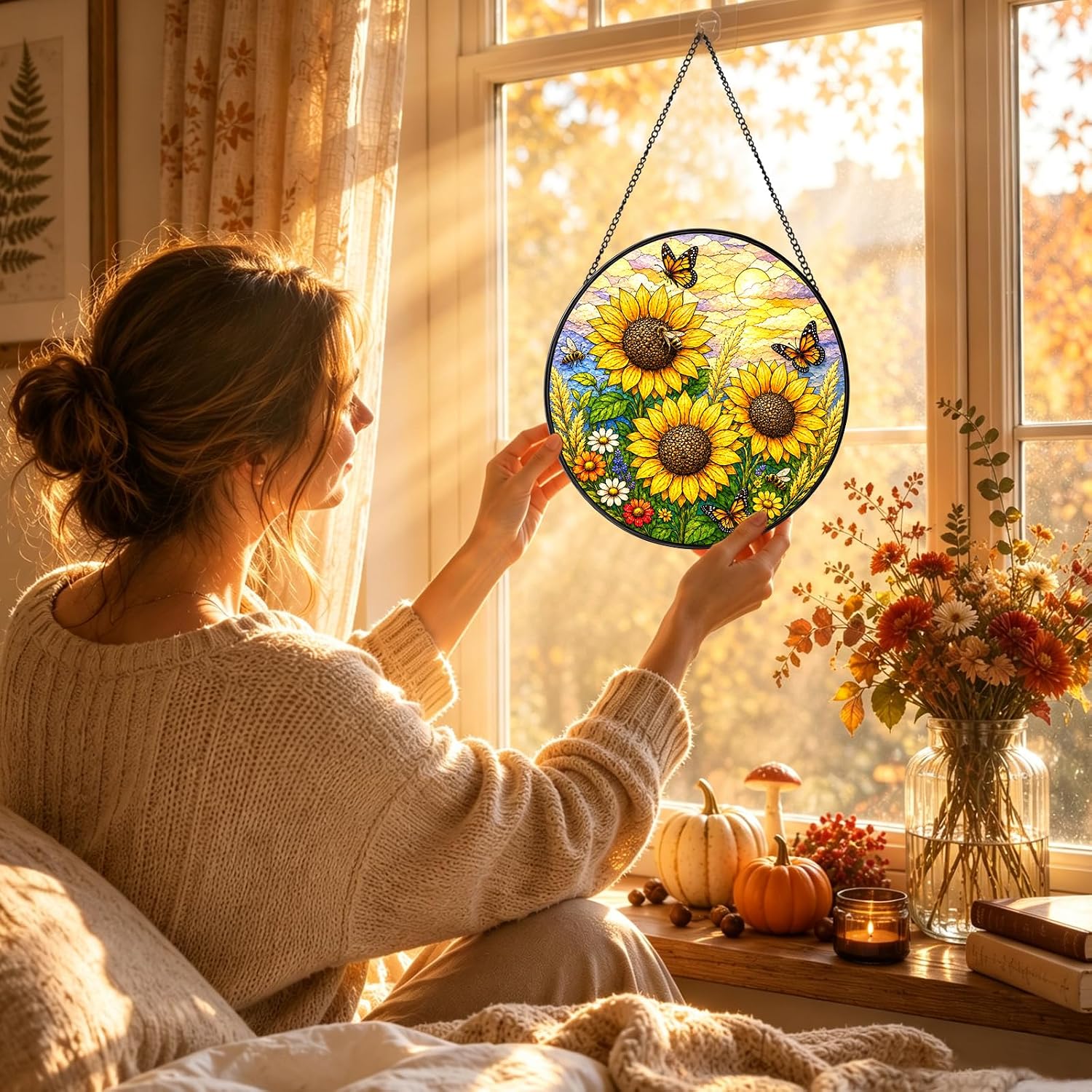 Detalle de Stained Glass Suncatcher, 7.8-Inch Round