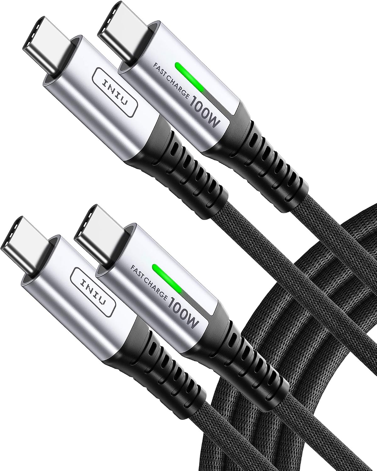 Detalle de INIU DI-D5CC USB-Cケーブル 2m 2本セット、最大100W・5A PD対応、ナイロン編み