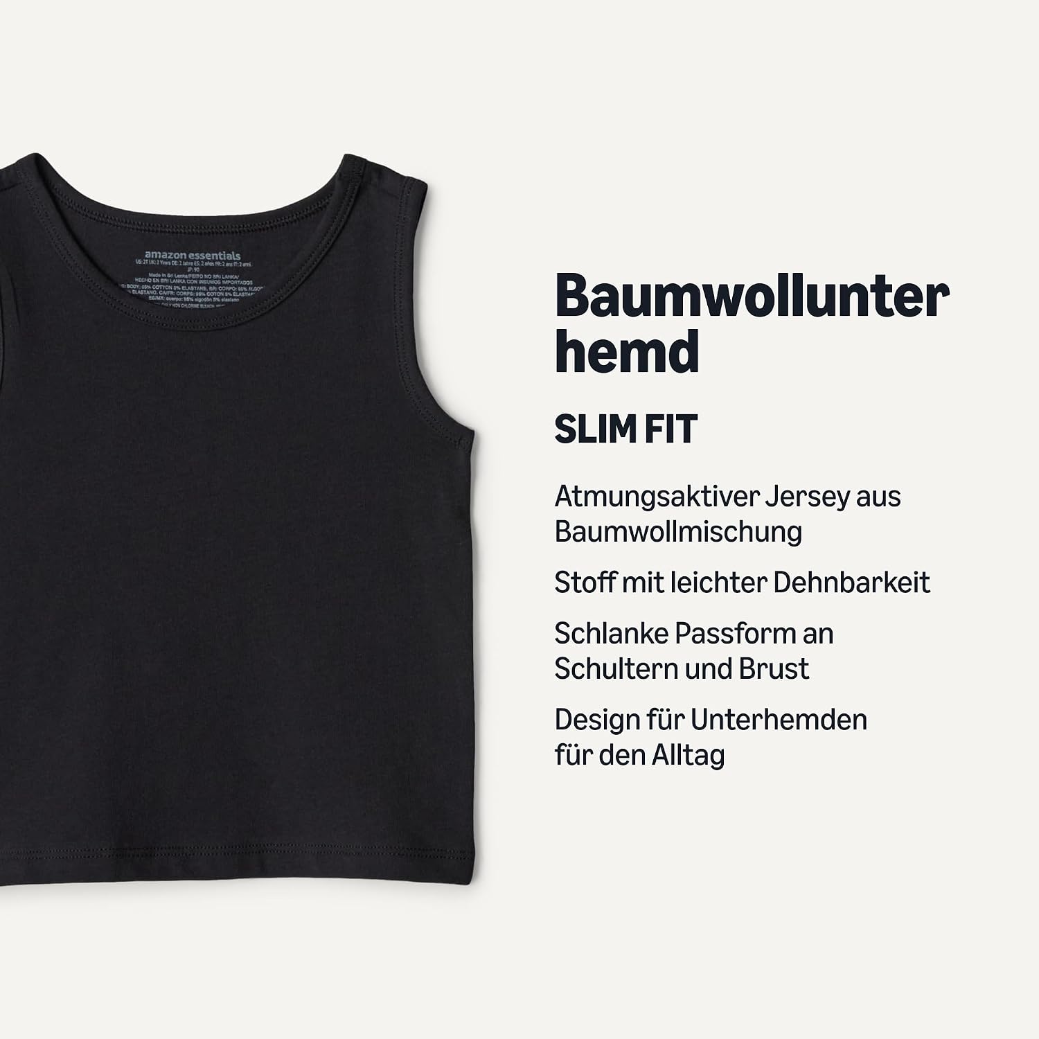 Detalle 2 de Amazon Essentials Jungen Tanktop-Unterhemden aus Baumwoll-Jersey, 5er Pack – Slim Fit, atmungsaktiv