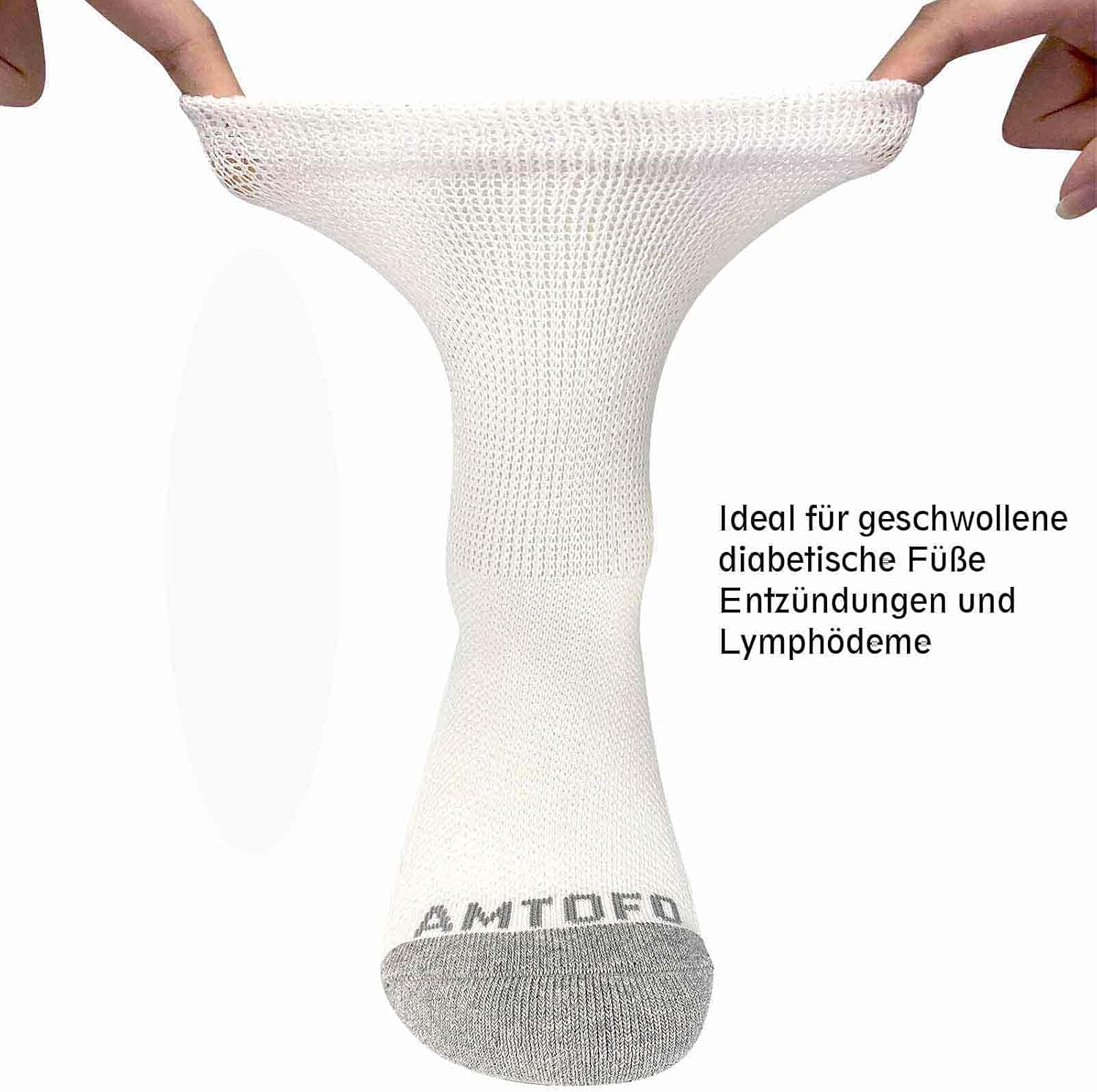 Thumbnail 5 de LOFIR calzini diabetici da uomo in cotone senza cuciture, suola imbottita e fascia extra larga (4 paia) Nero/Bianco/Grigio, taglia 39-50