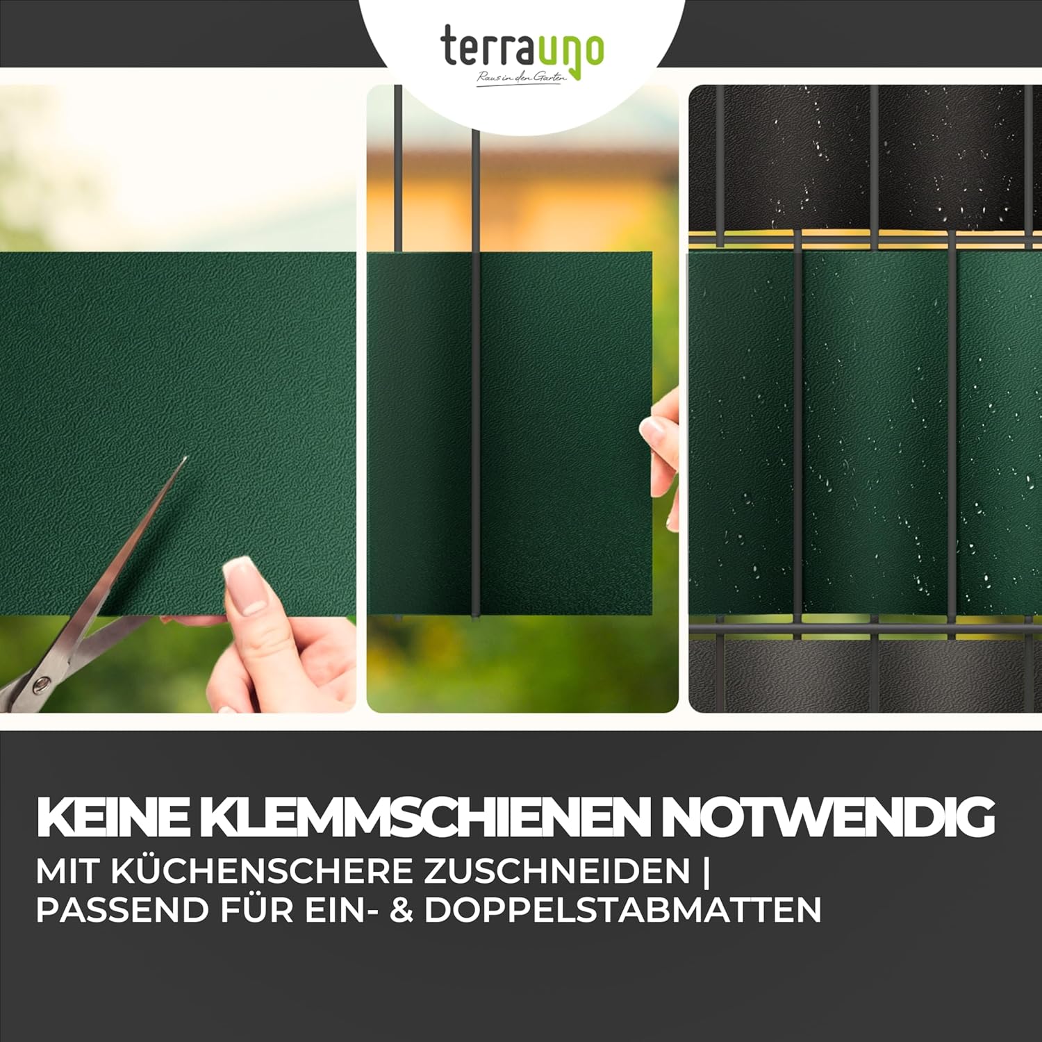 Thumbnail 6 de TerraUno Nachhaltige Sichtschutzstreifen für Doppelstabmatten – Polypropylen, RAL 6005 Grün, 26 m x 19 cm (Rolle), extra stabil