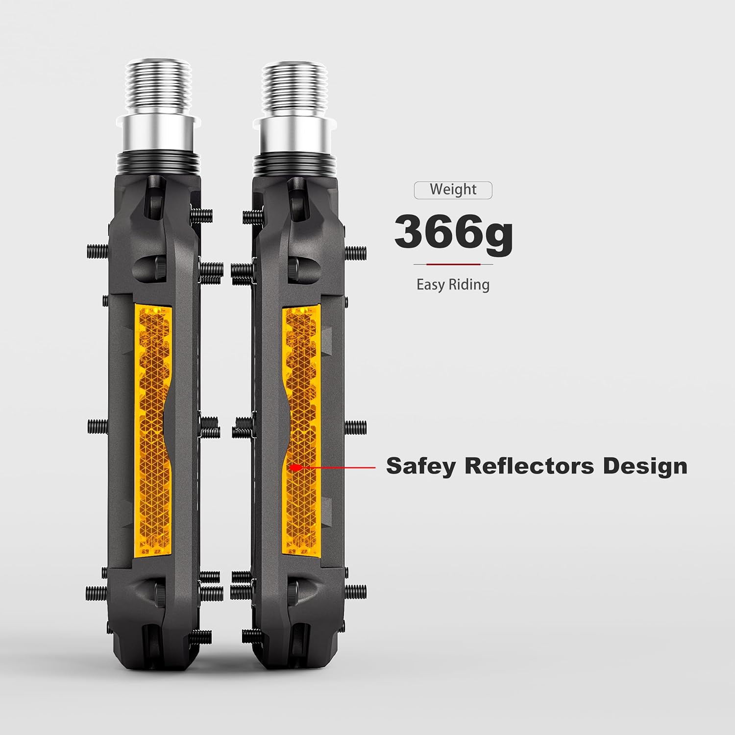 Thumbnail 2 de GEWAGE Pédales de vélo en fibre de nylon avec réflecteurs – compatibles 9/16 et roulements étanches