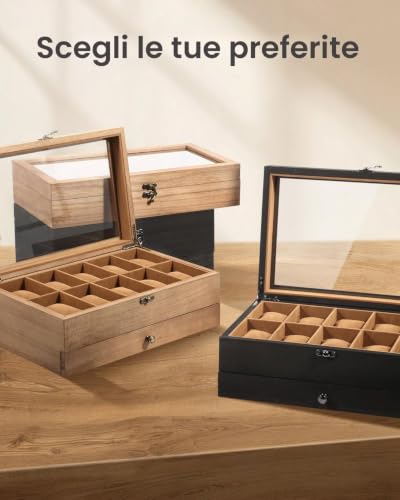 Thumbnail 7 de Scatola Porta Orologi Uten a 10 Scomparti, 2 Livelli in Legno di Paulownia con Coperchio in Vetro