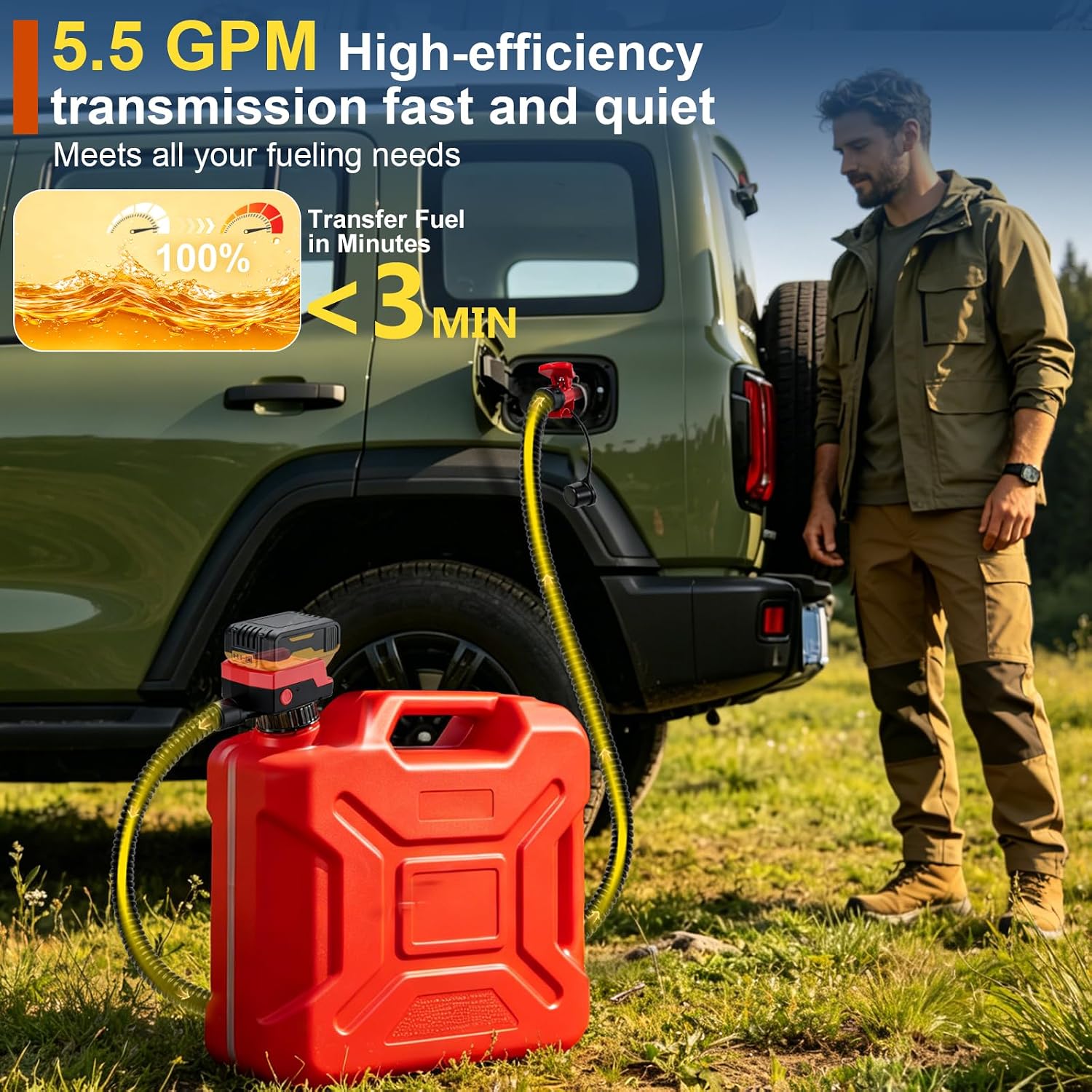 Thumbnail 2 de 5.5 GPM Cordless Fuel Transfer Pump with Auto Shut-Off & Beep Alert (Bare Tool) — 57" Hose, 4 Adapters, 20V/18V Battery Compatibility