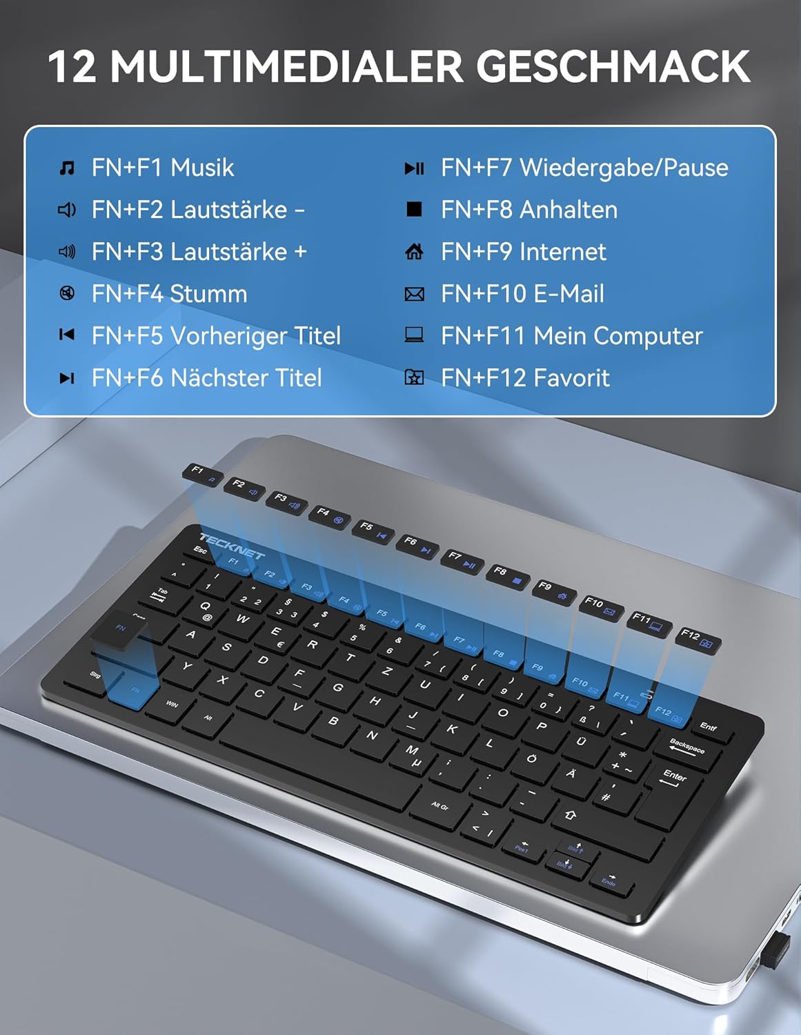 Thumbnail 4 de TECKNET Slim Kabellose Tastatur 78 Tasten ⌨