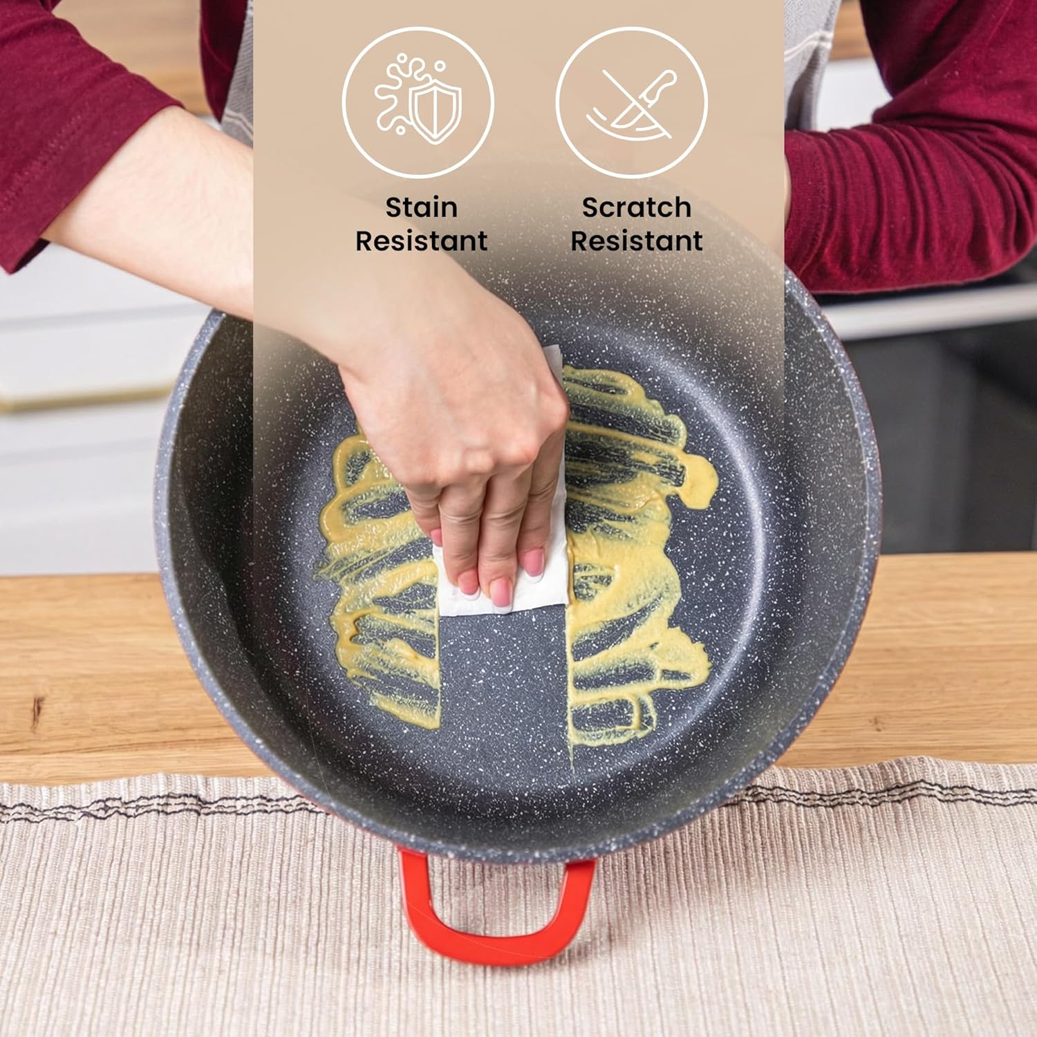 Thumbnail 4 de Nuovva Non-Stick Aluminium Deep Dutch Oven Pot with Lid (4L, 24cm) – Red