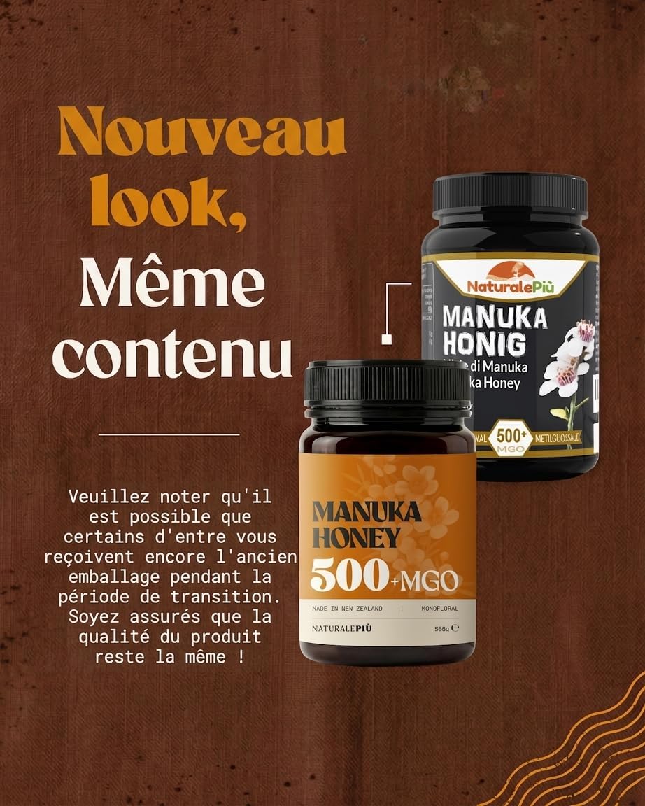 Detalle de NaturalePiù Miel de Manuka 500+ MGO (500 g) brut et bio de Nouvelle-Zélande